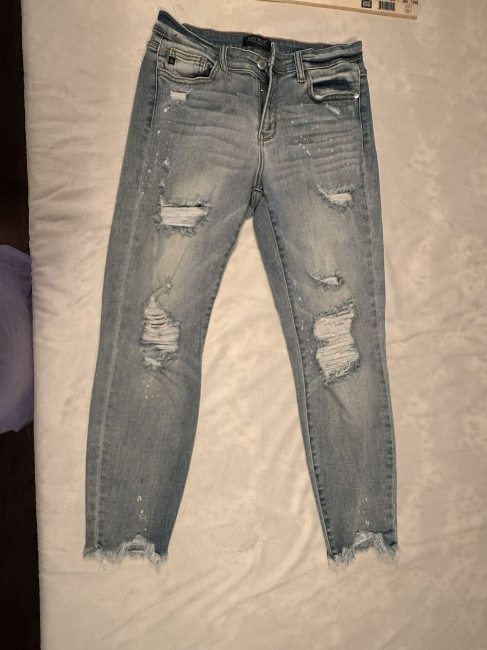 Judy Blue Size 9/29 High Rise Distressed/paint splat Boyfriend Fit Jeans‎